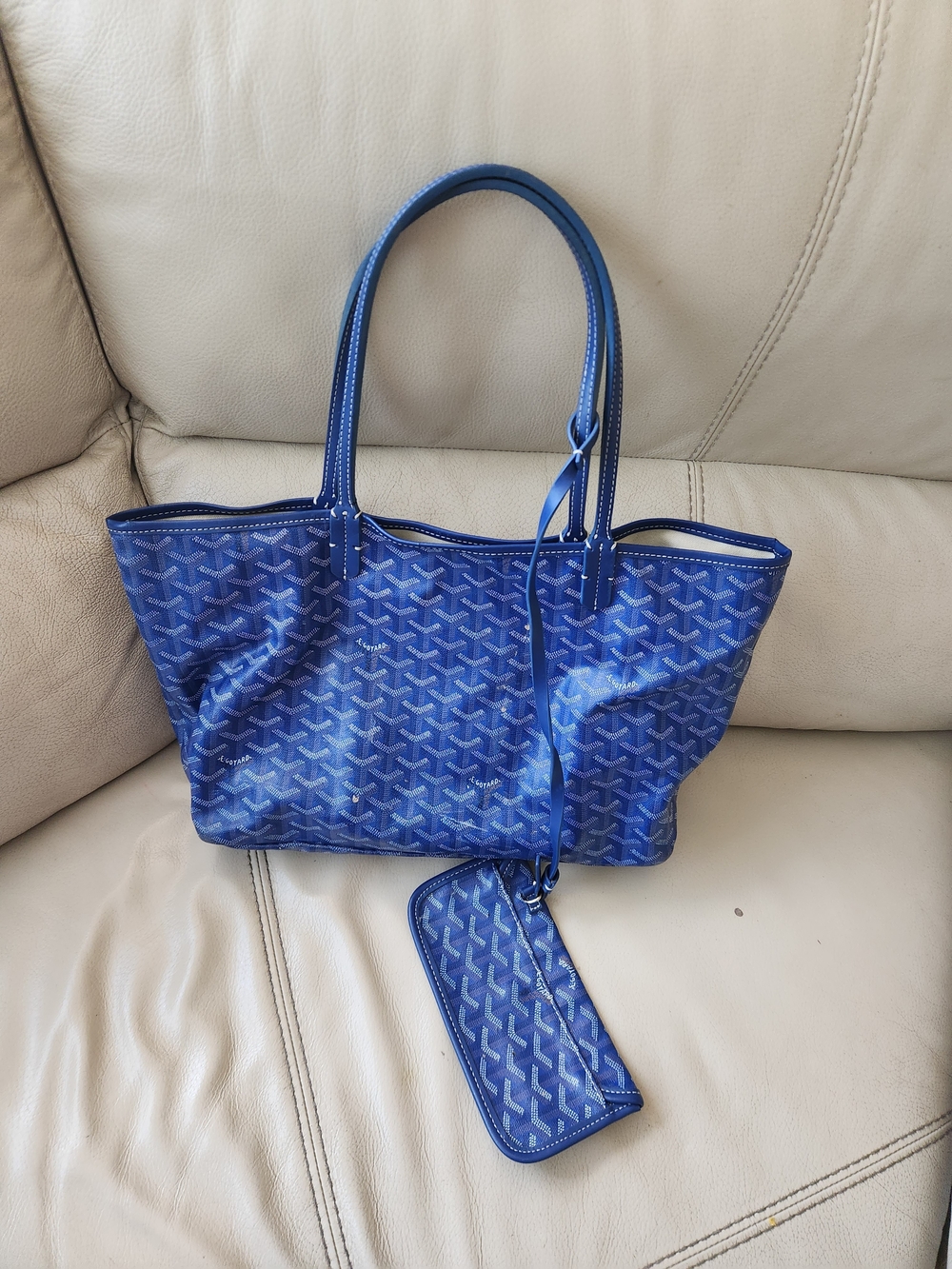 Blue Patterned Tote Bag with Wristlet - Designer Style
